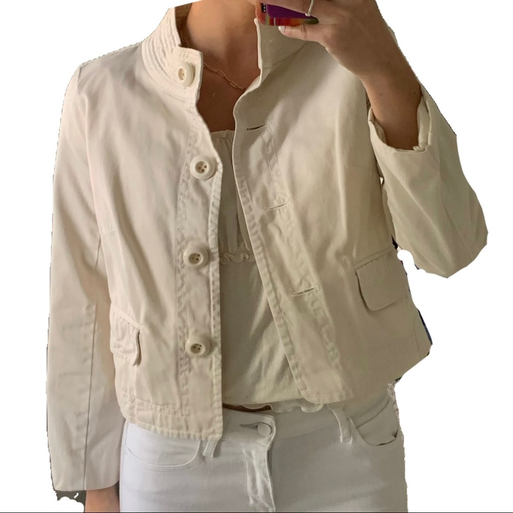 J. CREW Women's Chino Jacket Classic Twill Beige Button Down Cropped
